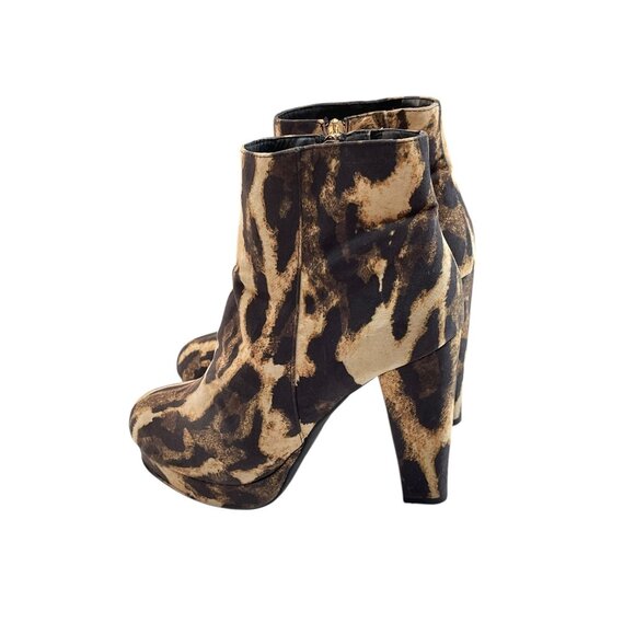 Leopard Print Chunky Heel Ankle Boots By Bamboo  Size 9  Faux Suede  Side Zip Cl - Picture 2 of 12
